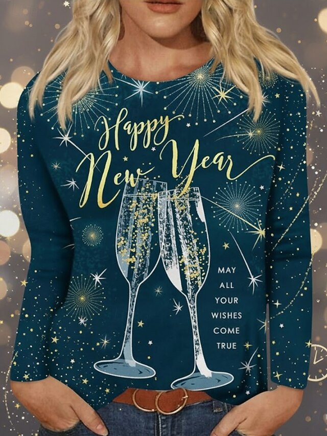 New Year Women's T Shirt Print Graphic Geometric Vintage