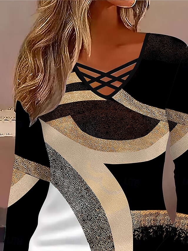 Women's T Shirt Cut Out Print Graphic Geometry Vintage