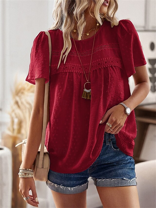 Women's Shirt Blouse Solid Color Stylish Casual Short