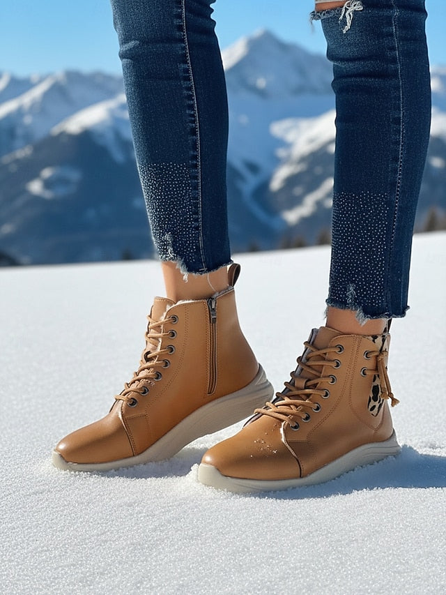 Women's Light Brown High-Top Sneaker Boots with Leopard