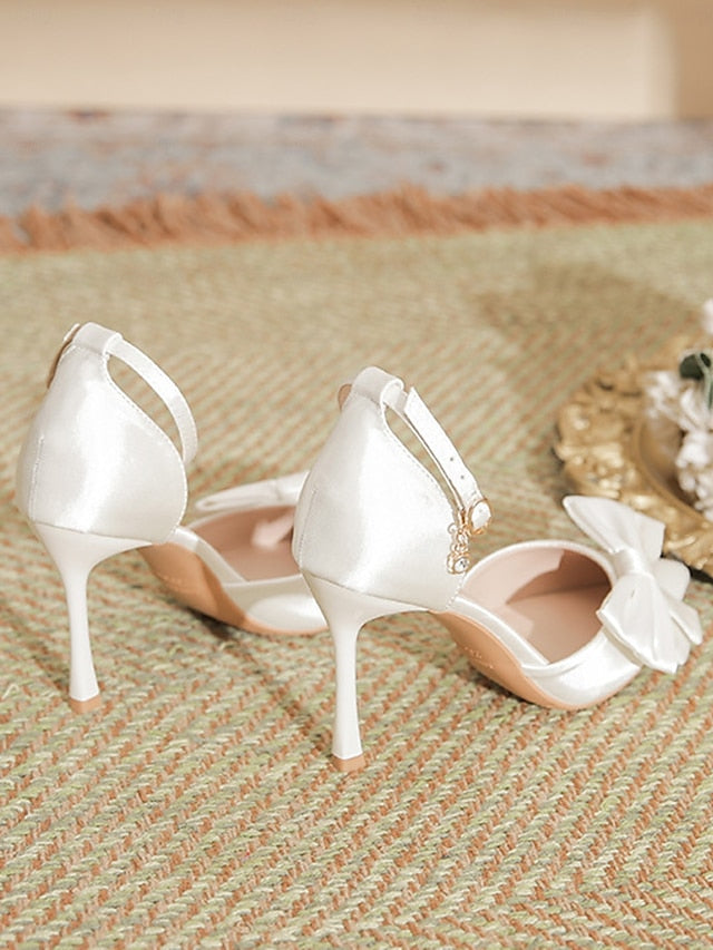 Champagne Pumps Ankle – Strap Bow Women's Classy Pointed