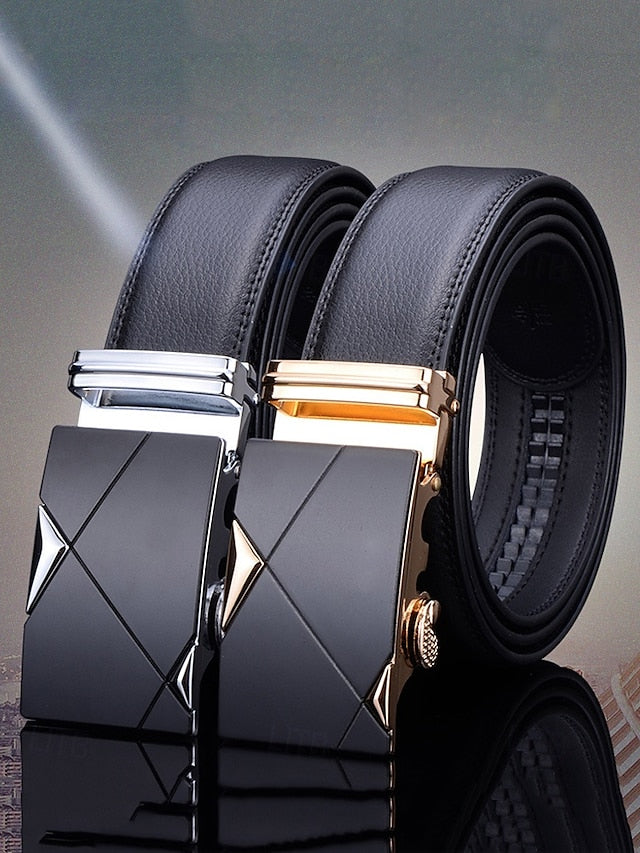 with Leather Belt Black Metal Elegant Men's Adjustable