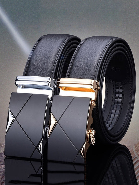 with Leather Belt Black Metal Elegant Men's Adjustable