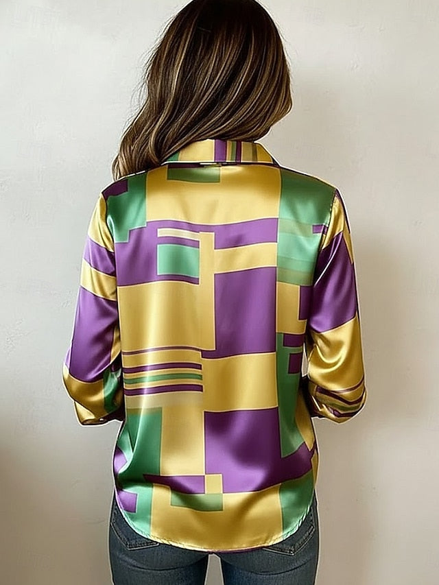 Mardi Gras Women's Shirt Graphic Geometric Abstract Vintage