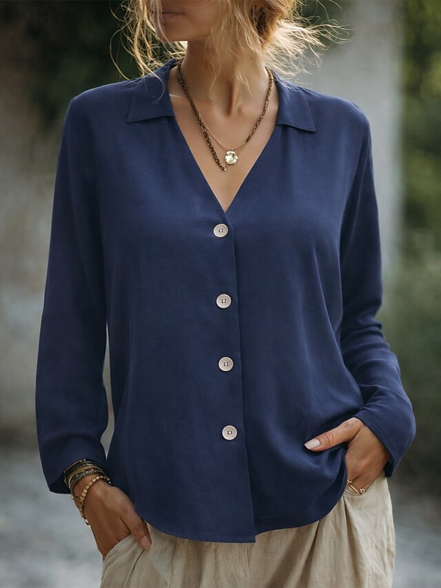 Women's Casual Shirt Button Up Shirt Blouse Buttons Solid