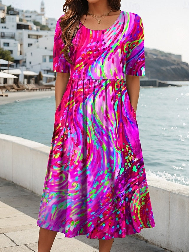 Women's Midi Dress Summer Dress Pleated Dress Vacation