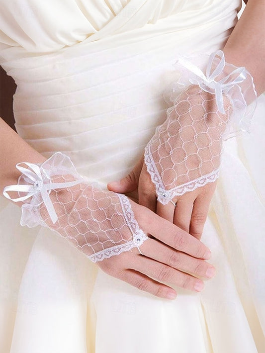 Wedding Elegant Gloves White Lace Fingerless Bridal –