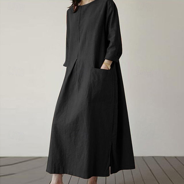 Women's Midi Dress Casual Dress Cotton Linen Dress Elegant