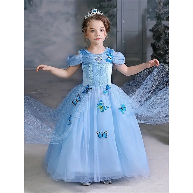 Theme Frozen Princess Tulle Girl Party Elsa Dress Costume Flower