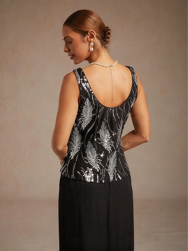 Women's Sequin Tops Twinset Sequins Feather Elegant 3/4