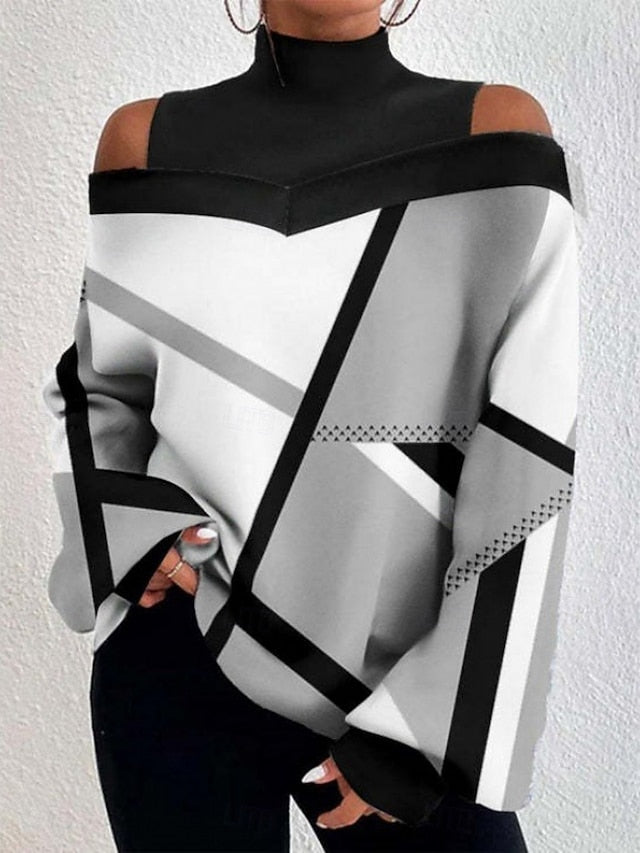 Women's Blouse Patchwork Print Geometric Plaid Stylish