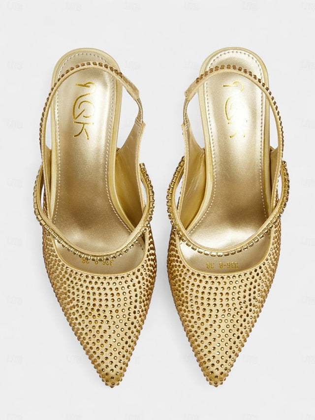 Sparkly Women's - Heels Pointed Toe Rhinestone Gold