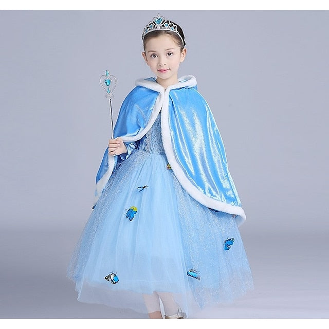 Elsa Cloak Cape Princess Tulle Hooded Set Dress With Crown