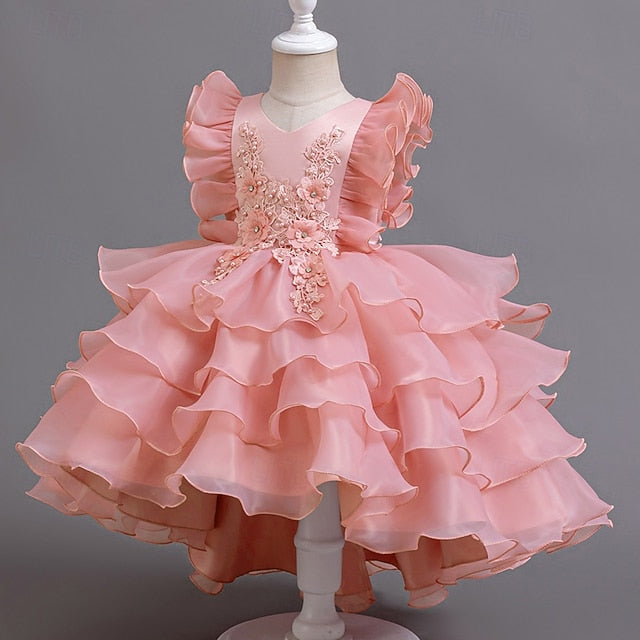 Dress Floral Girls' Asymmetrical Party Kids