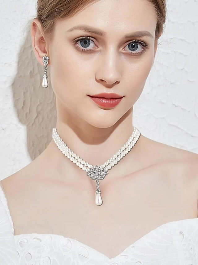 Double-Layer – Elegant Jewelry Pearl Necklace Set Bridal