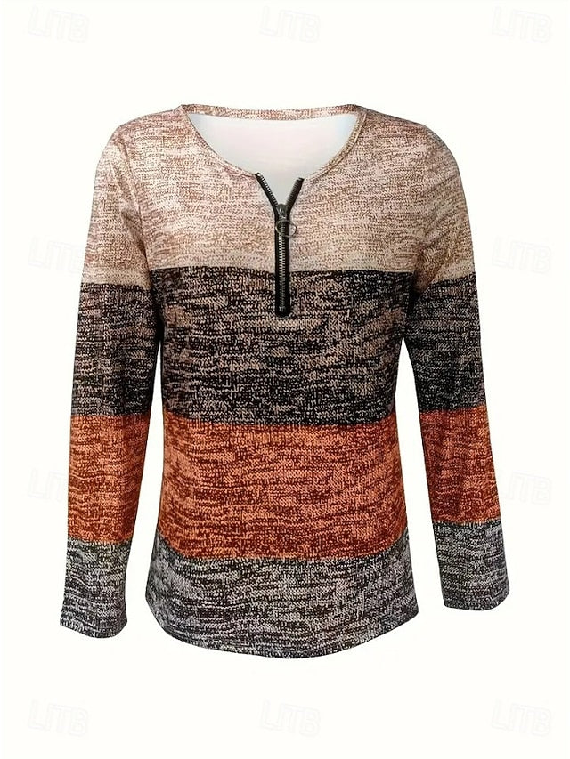 Women's T Shirt Zipper Print Graphic Geometric Color Block