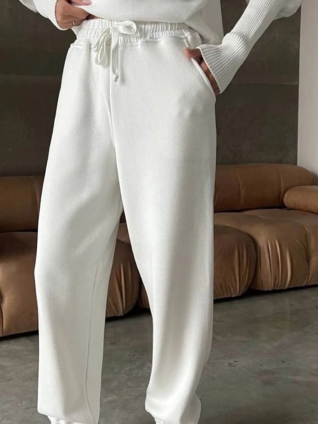 Women's Blouse Pants Sets Long Sleeve Shirt Collar Solid