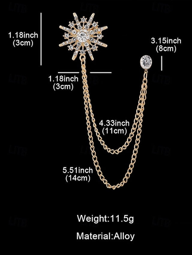 Elegant with Stylish Pin Crystal Chains Gold Lapel Star –