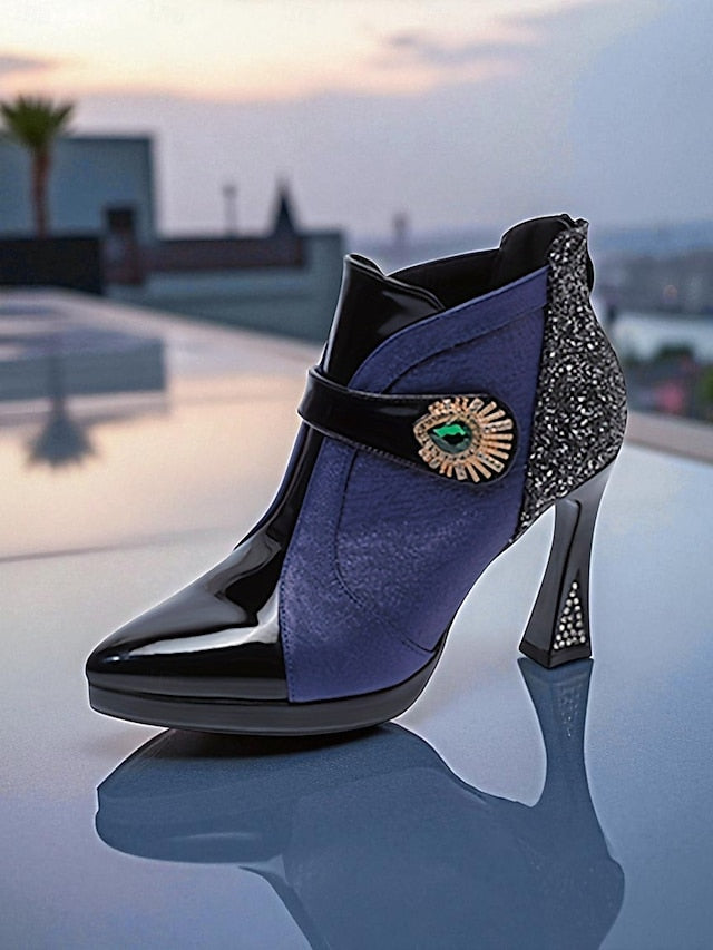 High Ankle Heel Glitter Boots Women's