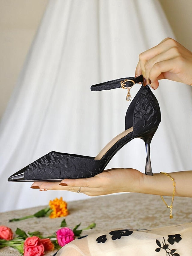 Heels Accents with Pointed and Satin Gold Toe Beige Women's