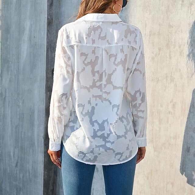 Women's Shirt Blouse Chiffon Tops Pocket 3D Print Buttons