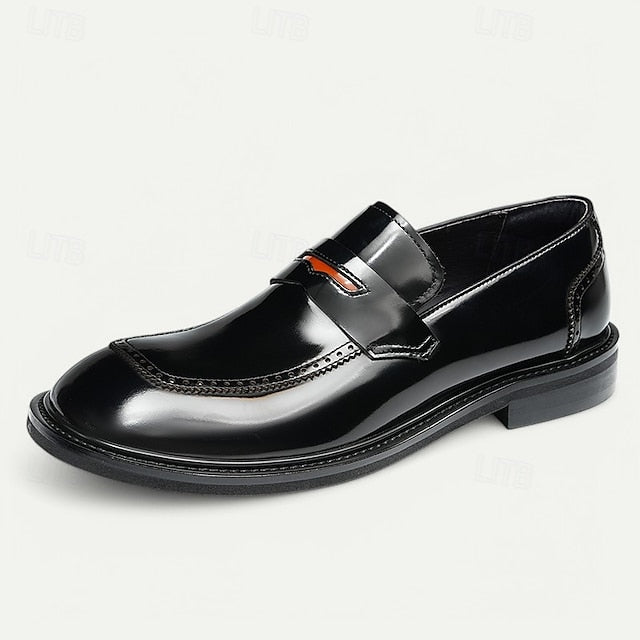 Decorative Men's Premium with Black Cowhide Slip-On Loafers