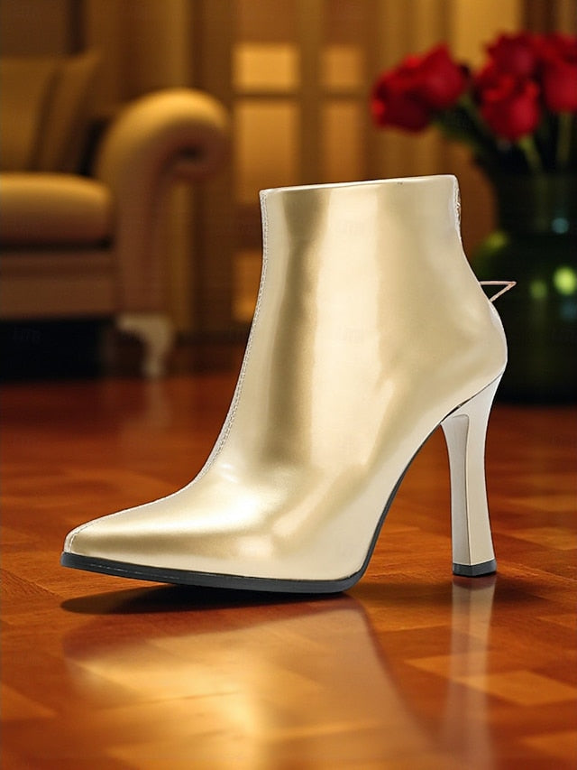 Heel Boots Faux Ankle Gold Fur Women's Lining Stiletto with