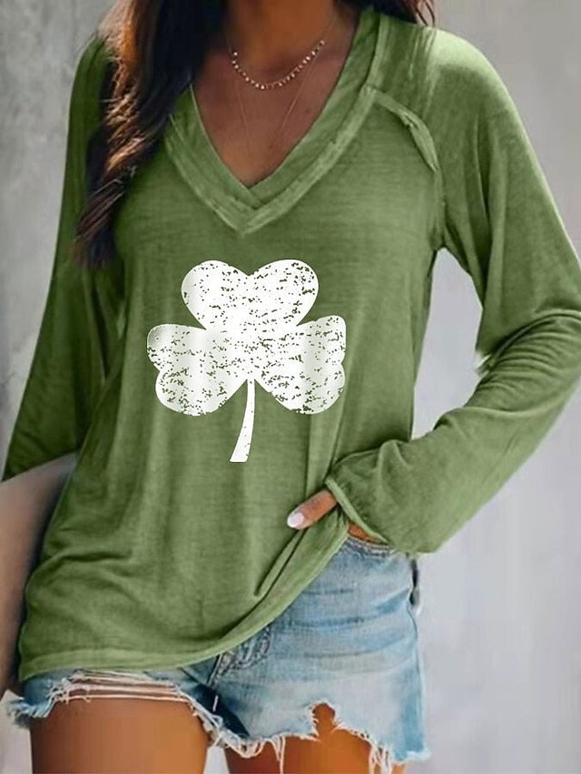 St. Patrick's Day Women's T Shirt V Neck Long Sleeve