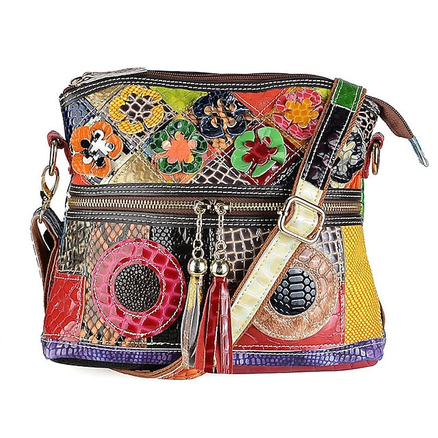 Bag Bohemian Shoulder - Women's Leather Patchwork Colorful