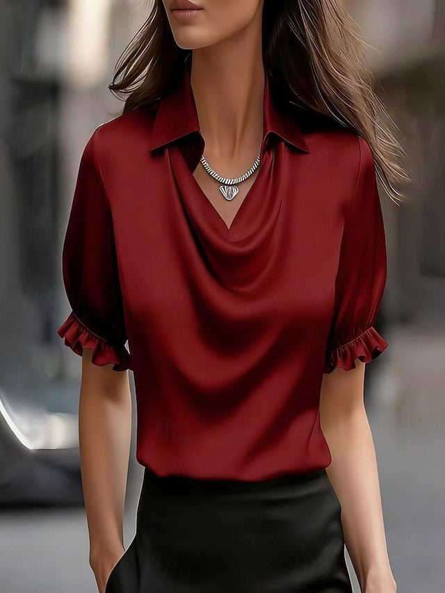 Women's Shirt Blouse Cowl Neck Top Plain Stylish Basic