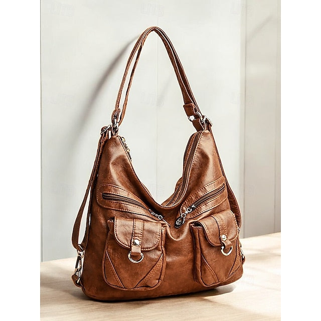 Pockets Hobo with Leather Multiple Women's Bag Faux Brown
