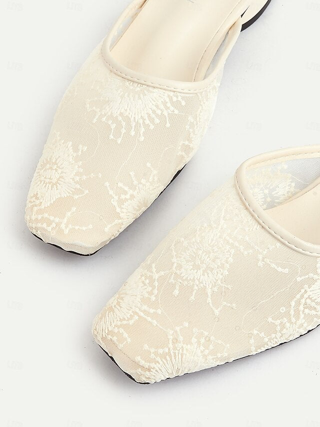 White Mesh Lace Elegant Flats Women's Sheer – Ballet