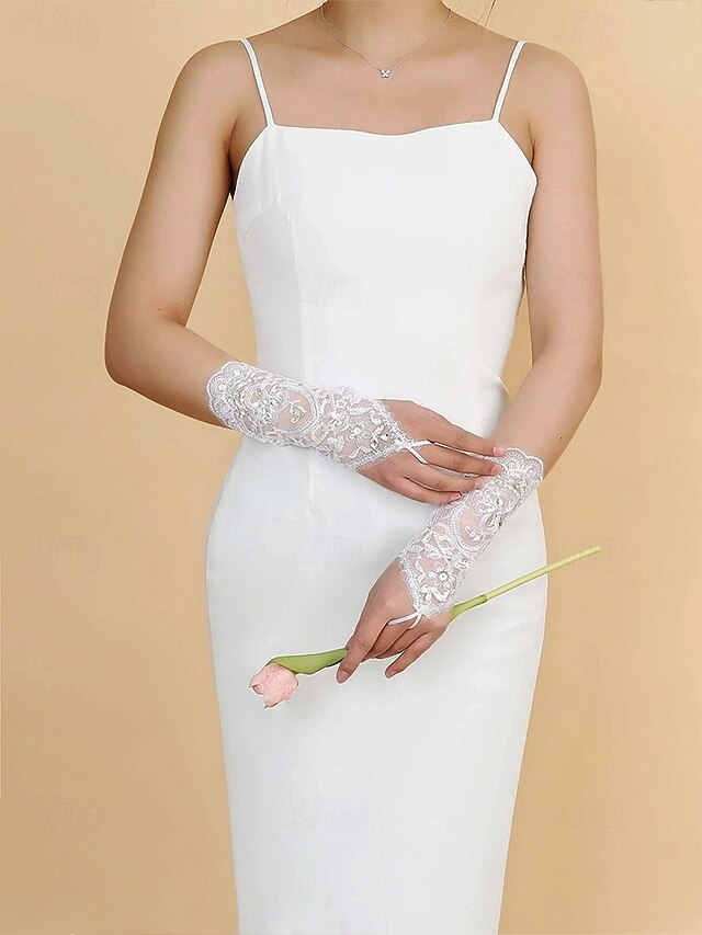 with Elegant Accessories Lace Gloves – Bridal Wedding Pearls