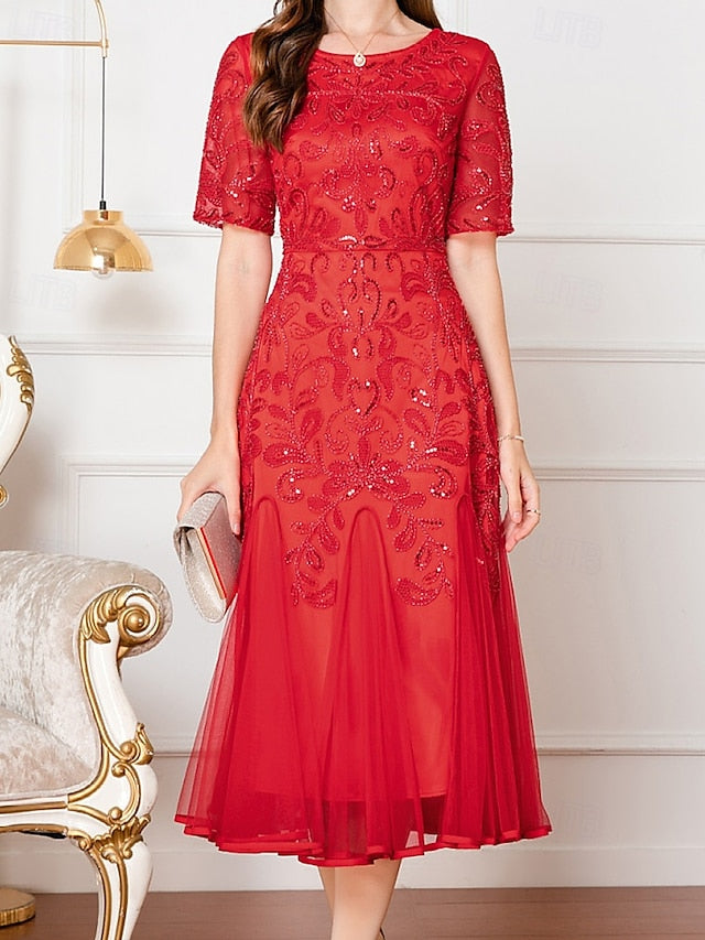 Elegant Vintage Dress Party Beaded Mother V A-Line Bride the of