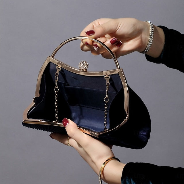 Blue Navy – Evening Elegant Clutch Women's Pleated Velvet