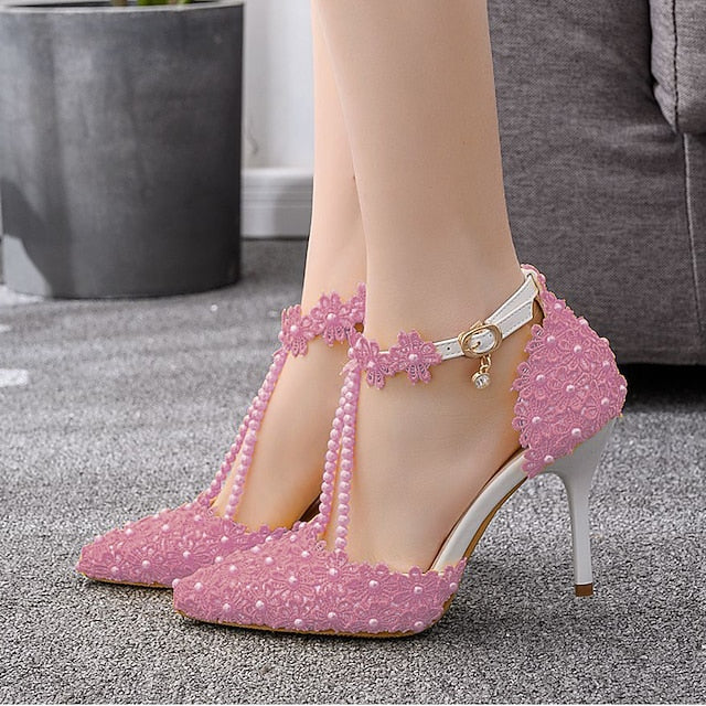 Heel Wedding Pointed Bridal High Women's Lace Shoes