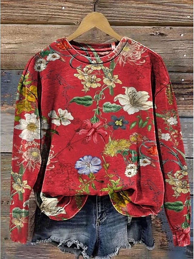 Women's Pullover Sweatshirt Floral Graphic Warm Active