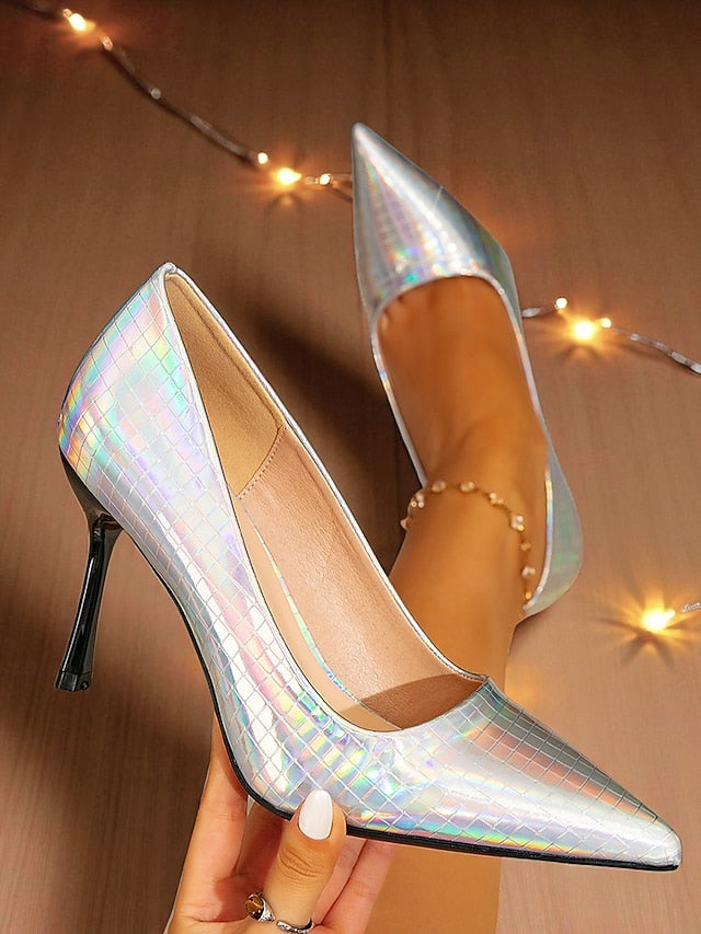 Pointed Women's Holographic with Stiletto Toe Heels Glossy
