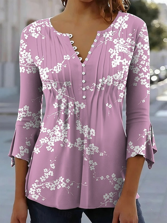 Women's T-Shirt  Floral Graphic Elegant 3/4 Length Sleeve