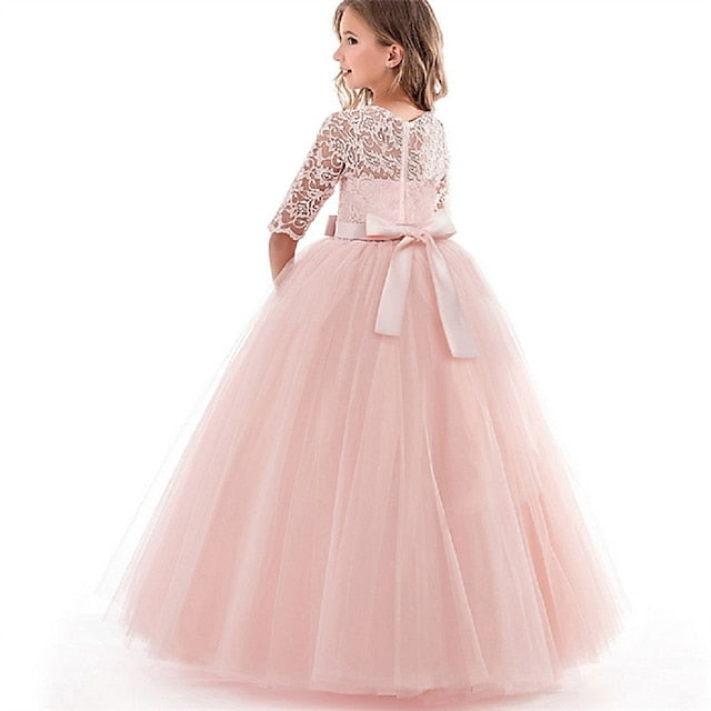 Flower Wedding Dress Girls' Half Sleeve Kids Girl