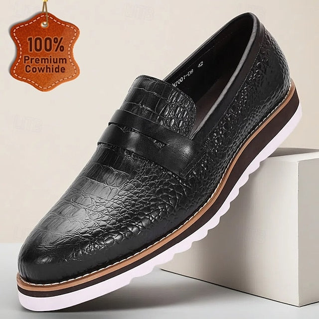 Slip-On Leather Loafers Black Genuine Men’s Cowhide