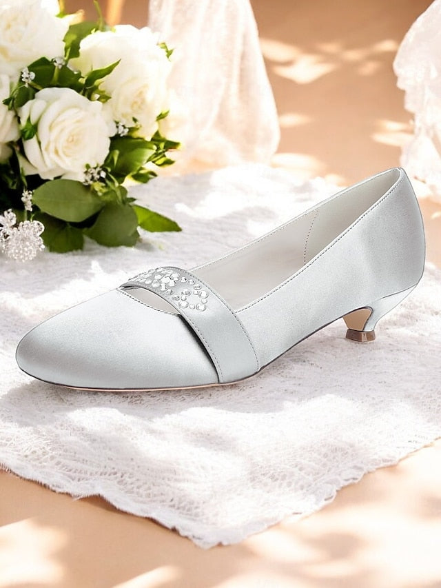 Blue Women's Rhinestone with Satin Kitten Heels