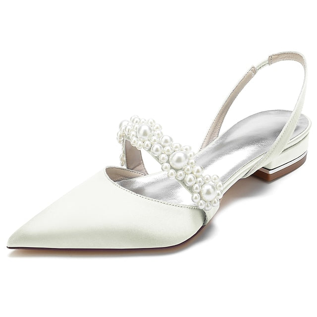 White Pearl Women's Elegant Satin Shoes with