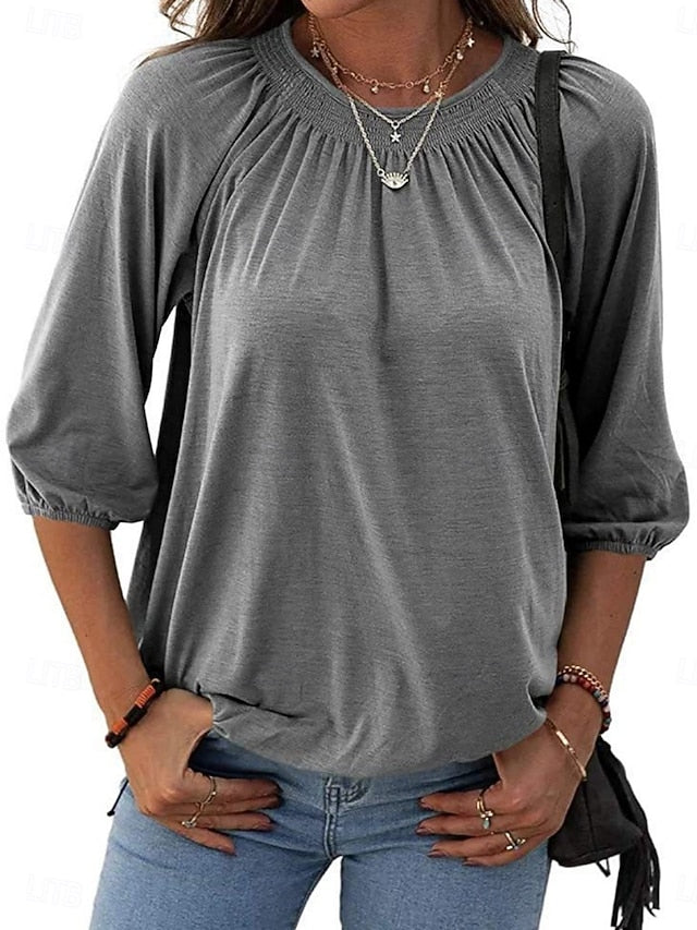 Women's T Shirt Plain Fashion Modern 3/4 Length Sleeve Crew