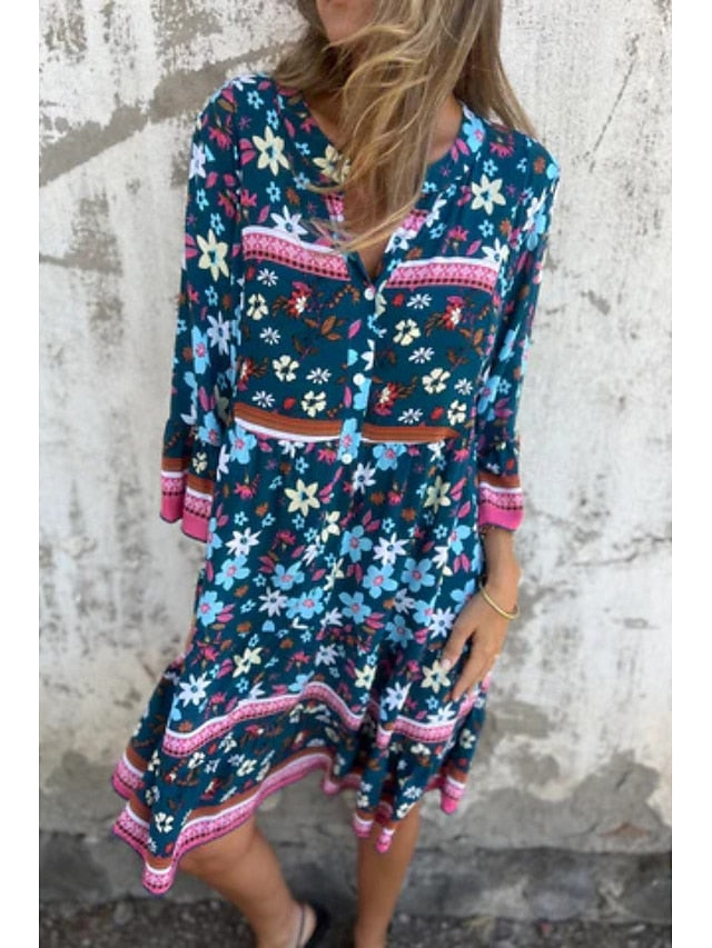 Women's Mini Dress Cotton Linen Dress Boho Dress Classic