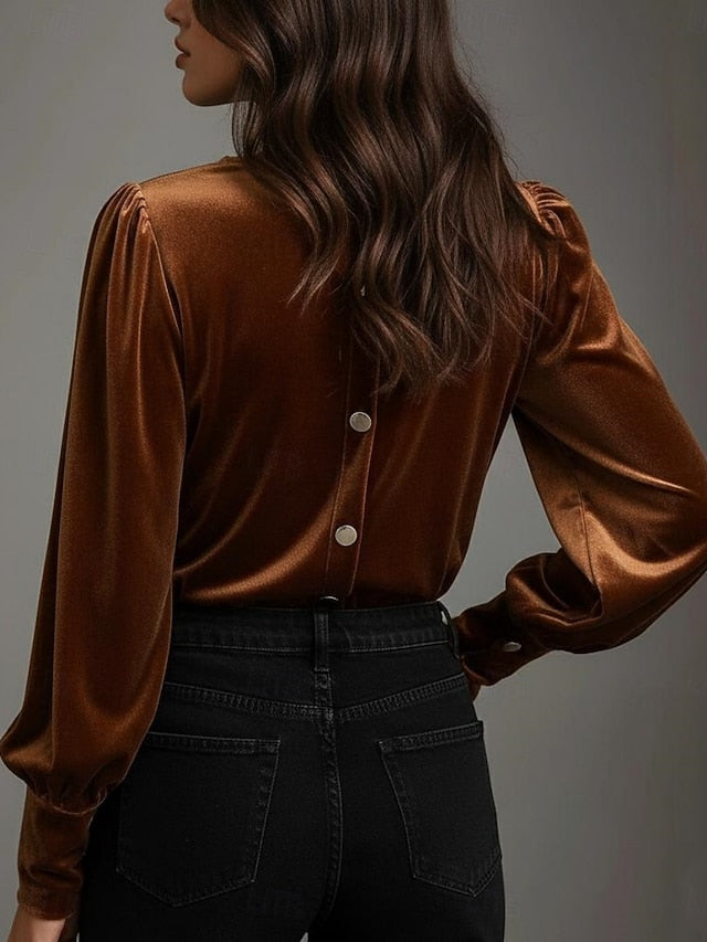 Women's Blouse Ruched Solid Color Stylish Casual Long