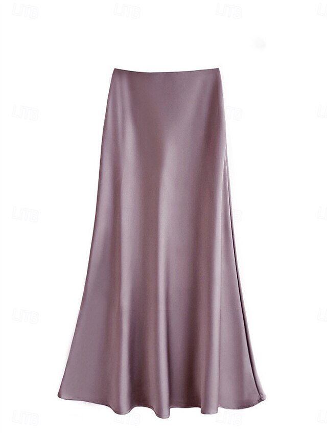 Women's Satin Skirts Elegant Vintage Fashion Casual Maxi