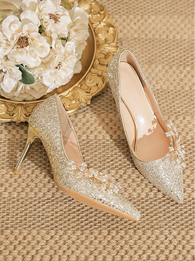 with Silver Heels Women's Stiletto Floral Glitter