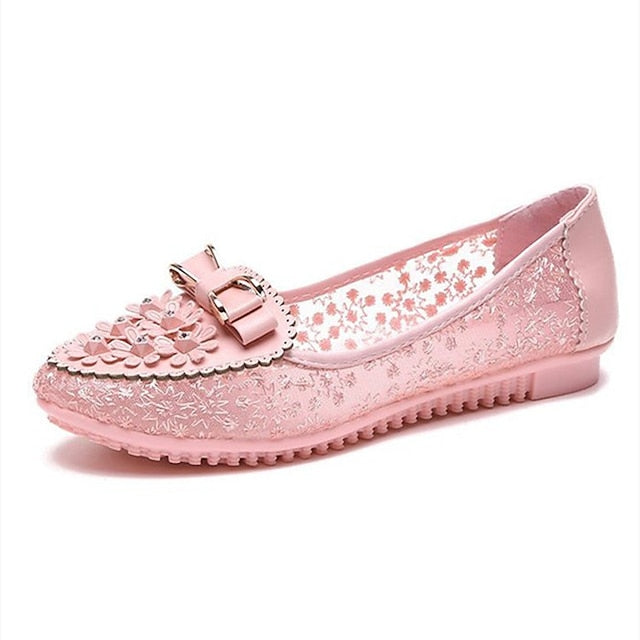 Pink Flats Floral Details - Bow with and Women's Lace