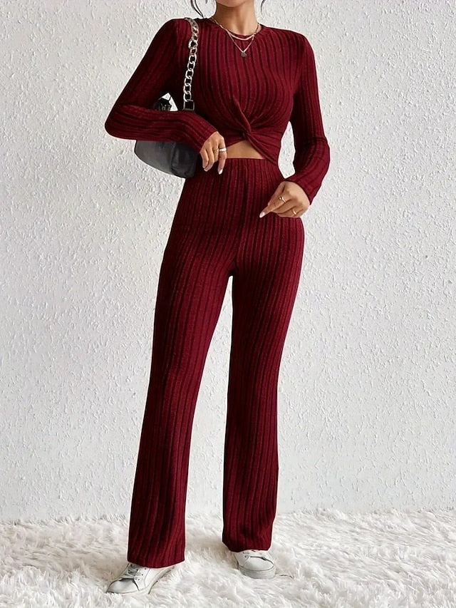 Women's Pants Sets Bolero Top Long Sleeve Crew Neck Solid